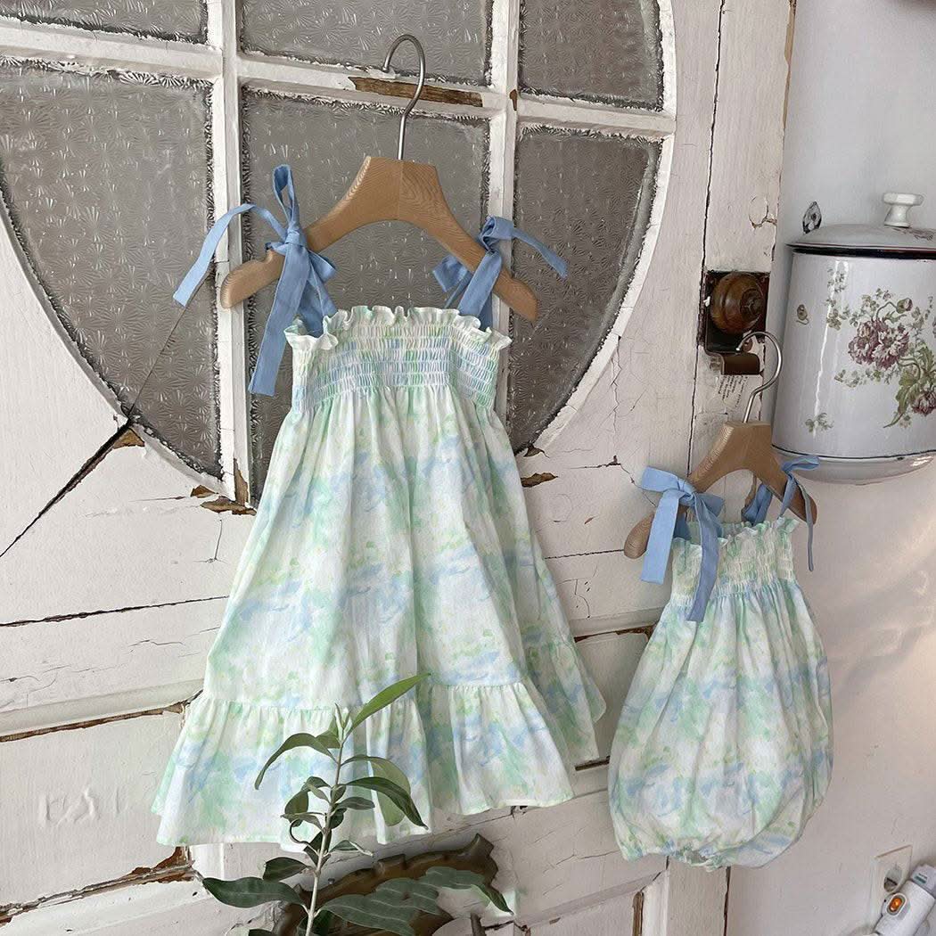 Toddler Milk Tie-Shoulder Dress (3m-5y)- Green - AT NOON STORE