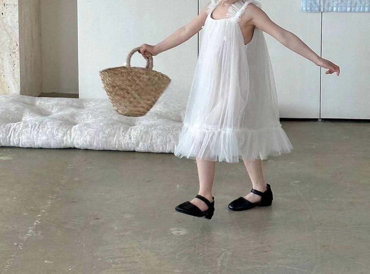 Kids Frill Strap Sleeveless Tulle Dress (2 - 6y) - Ivory kids outfit