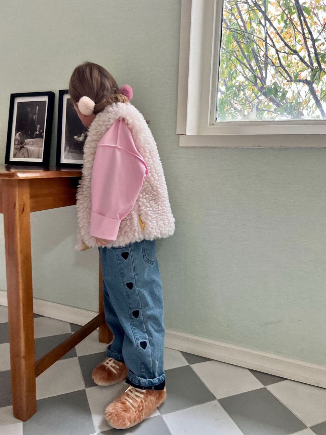 Kids Heart Embroidery Fleece Lined Denim Pants (2 - 6y) kids outfit