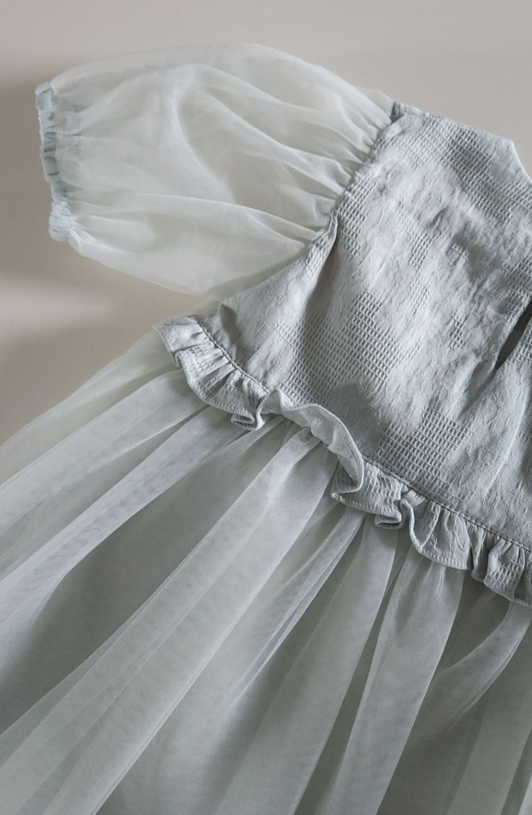 Kids Ruffle Yoke Puff Sleeve Tulle Dress (2 - 6y) - Mint kids outfit