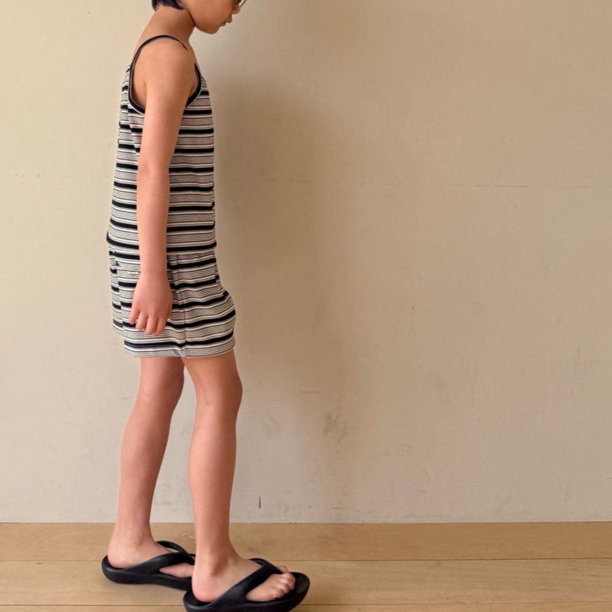 Kids SS25 Sleeveless Stripe Ribbed Top and Shorts Set (2 - 8y) - 2 Colors kids outfit