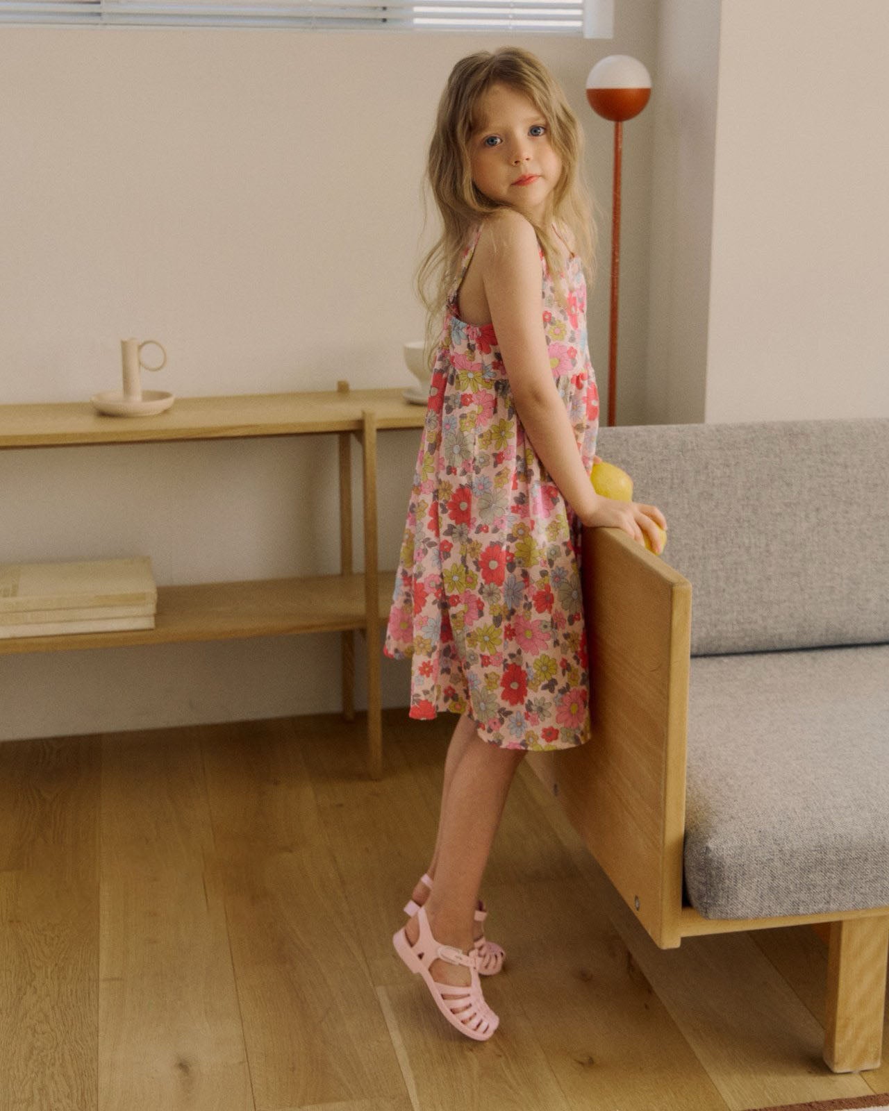 Kids SS26 Square Neck Sleeveless Floral Dress (3-8y) - Pink kids outfit