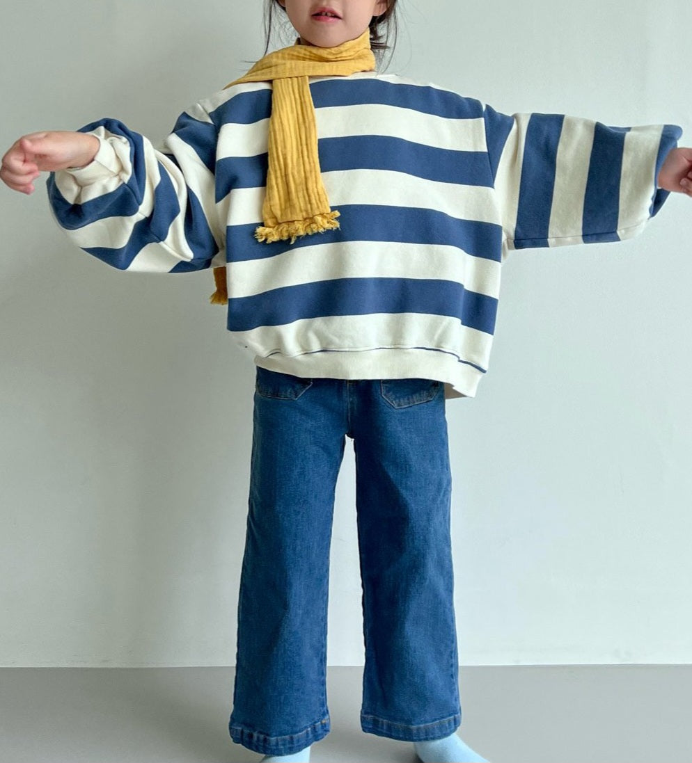 Toddler W25 Oversized Brushed Cotton Stripe Sweatshirt (1-6y) - Navy