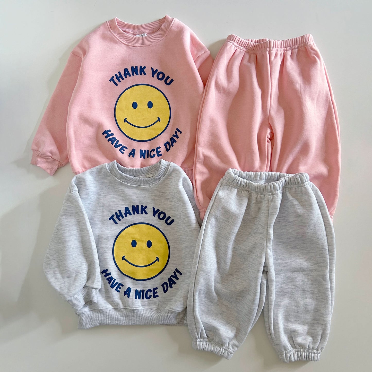 Kids Brushed Warm Fabric Thank You Smile Sweatshirt and Jogger Set (2-8y) - 2 Colors - AT NOON STORE
