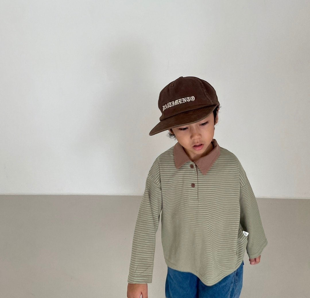 Toddler F25 Striped Contrast Collar Long Sleeve Top (3 - 7y) - 2 Colors kids outfit