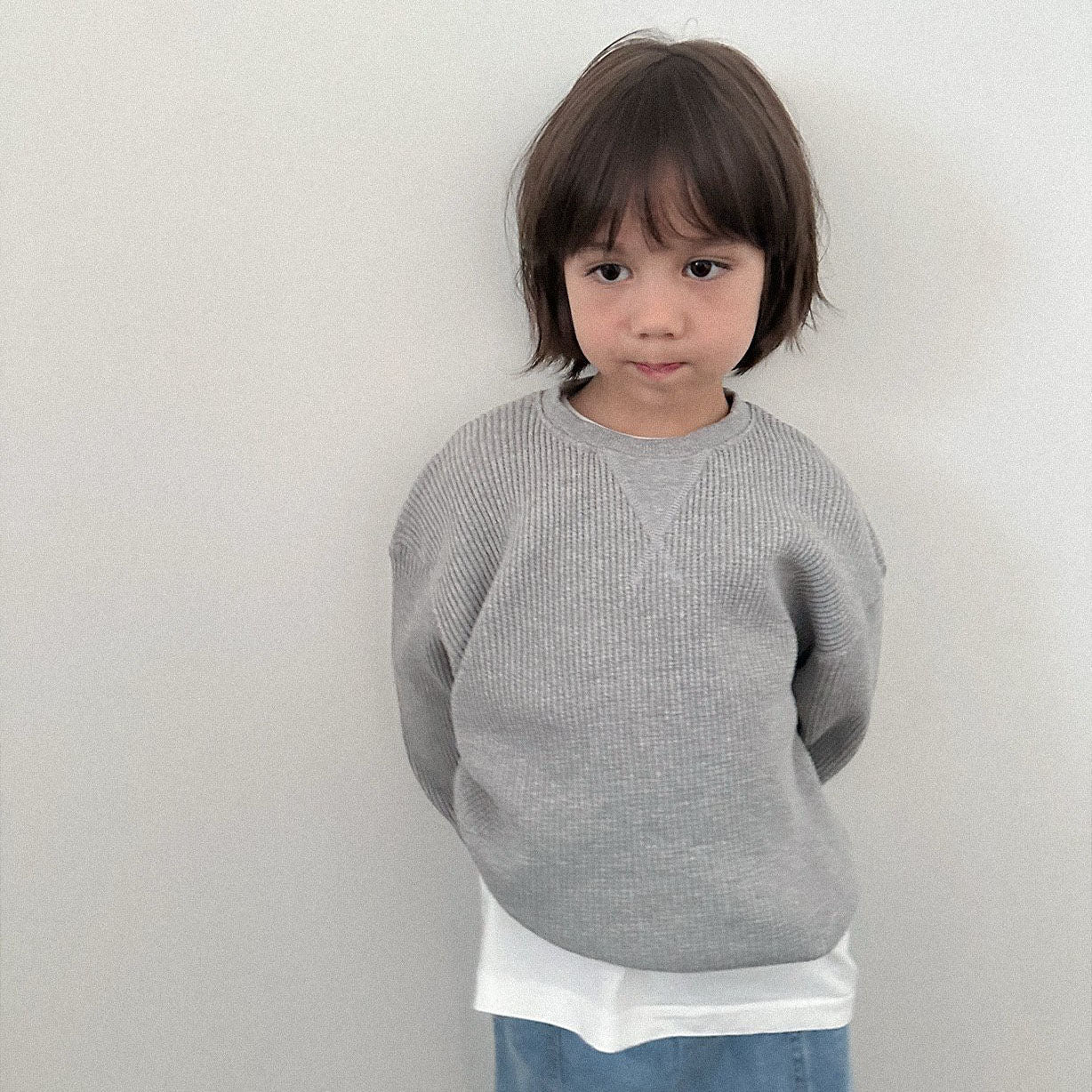 Toddler F26 Waffle Long Sleeve Sweatshirt (2-9y) - Heather Gray kids outfit