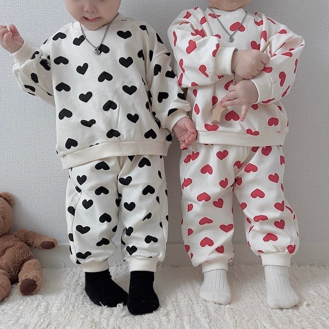 Toddler Heart Print Long Sleeve Sweatshirt and Jogger Pants Set (1 - 6y) - Ivory kids outfit