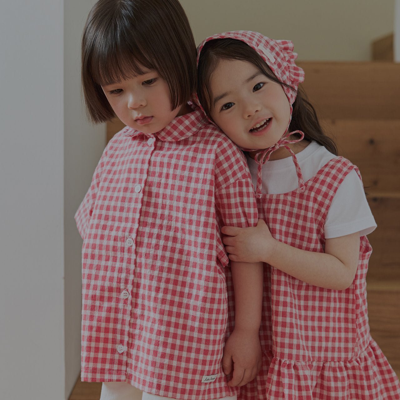 Toddler Land SS26 Peter Pan Collar Plaid Short Sleeve Shirt (1 - 6y) - Red - AT NOON STORE