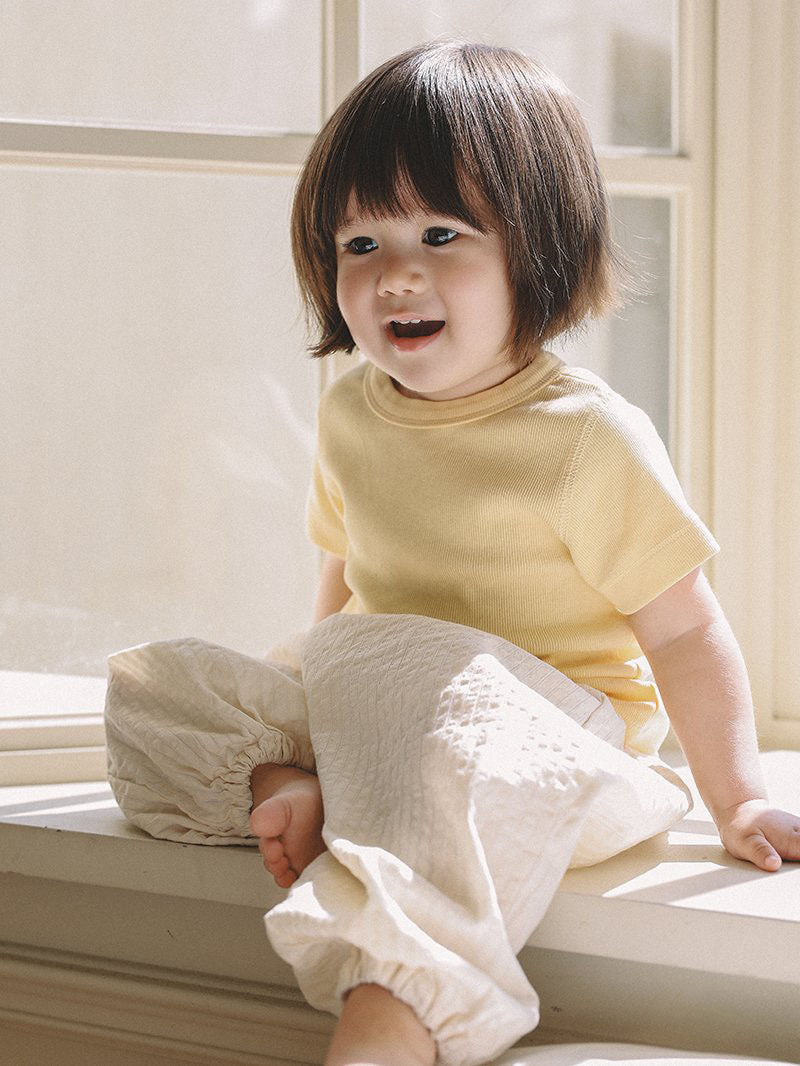 Toddler Mel SS26 Textured Stripe Balloon Jogger Pants (1 - 8y) - Ivory kids outfit