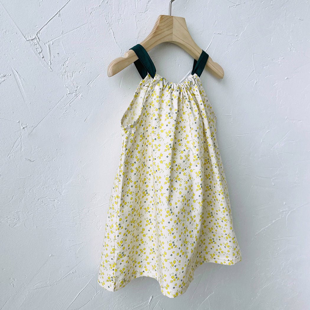 Toddler Milk SS25 Floral Tie Back Halter Dress (1 - 7y) - Yellow kids outfit