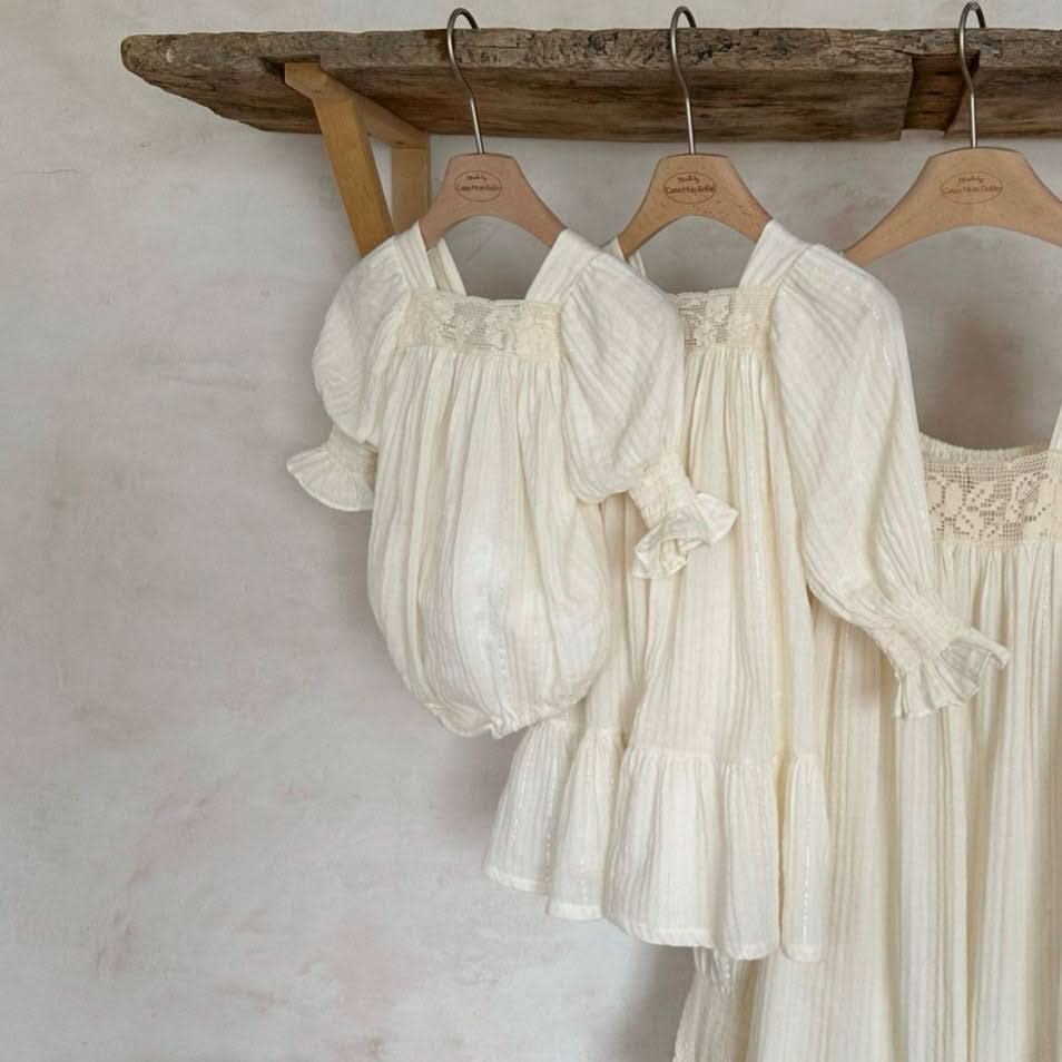 Toddler Monbebe S25 Floral Lace Trim Gauze Cotton Dress (1 - 8y) - Cream kids outfit
