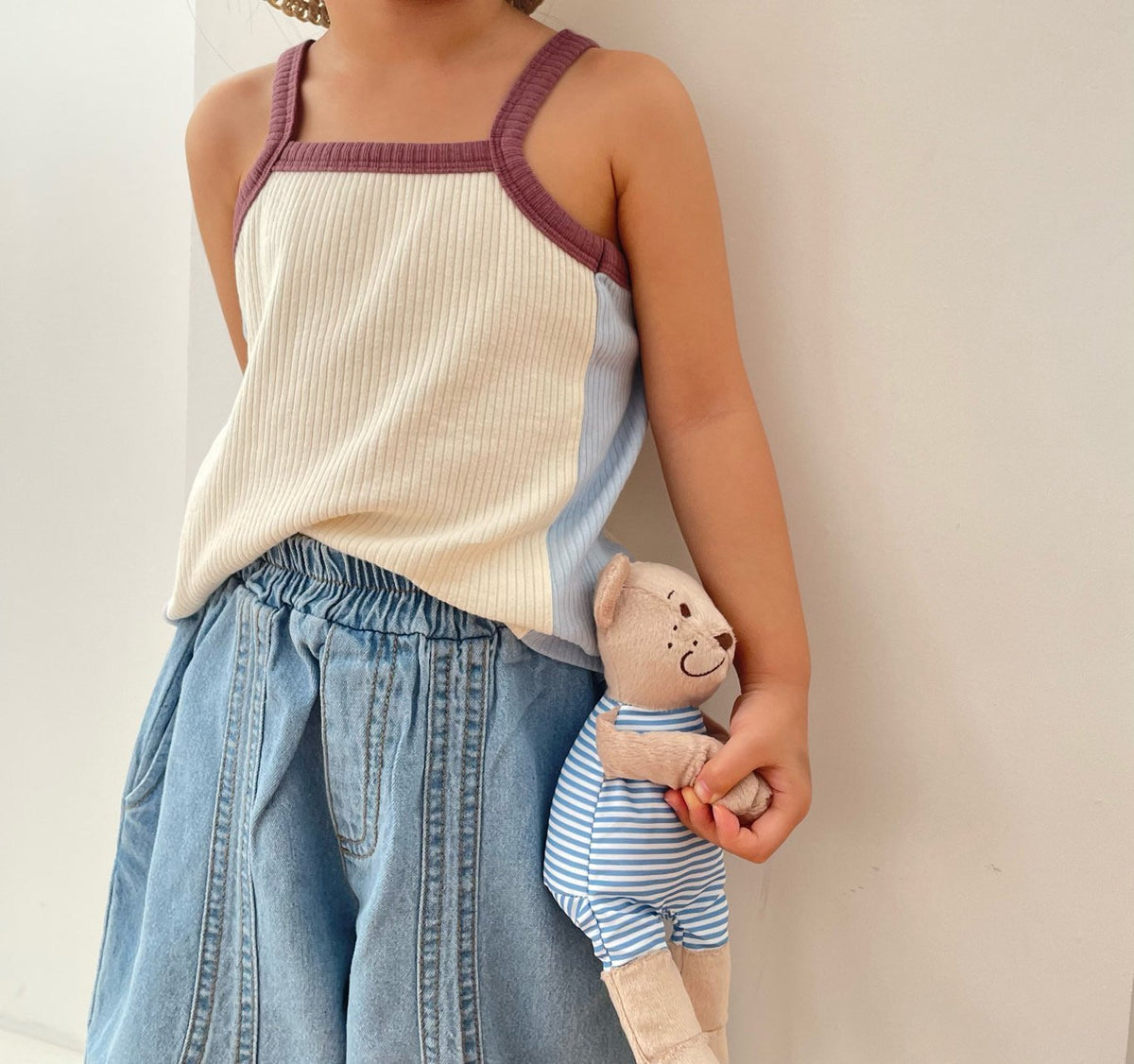 Toddler S25 Colorblock Sleeveless Ribbed Top (1 - 7y) - Cream kids outfit