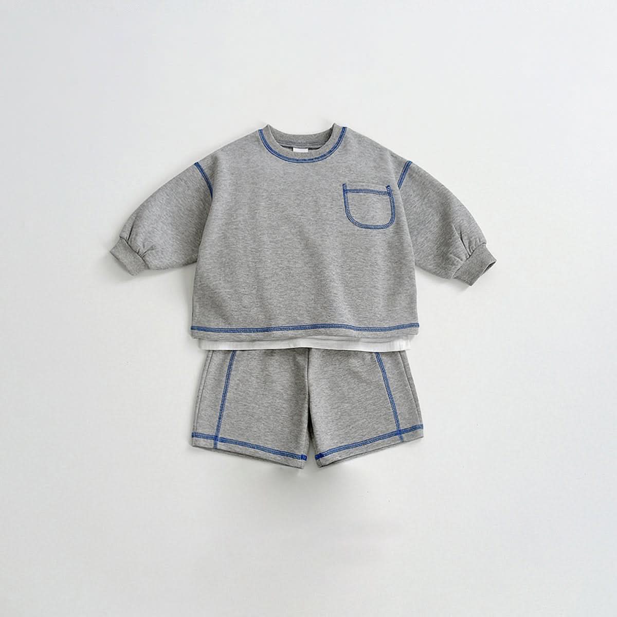 Toddler S25 Stitch Detail Long Sleeve Top and Shorts Set (1 - 6y) - 3 Colors kids outfit