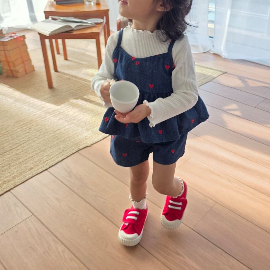 Toddler SP26 Heart Sleeveless Peplum Top and Shorts Set (1 - 8y) - Denim kids outfit