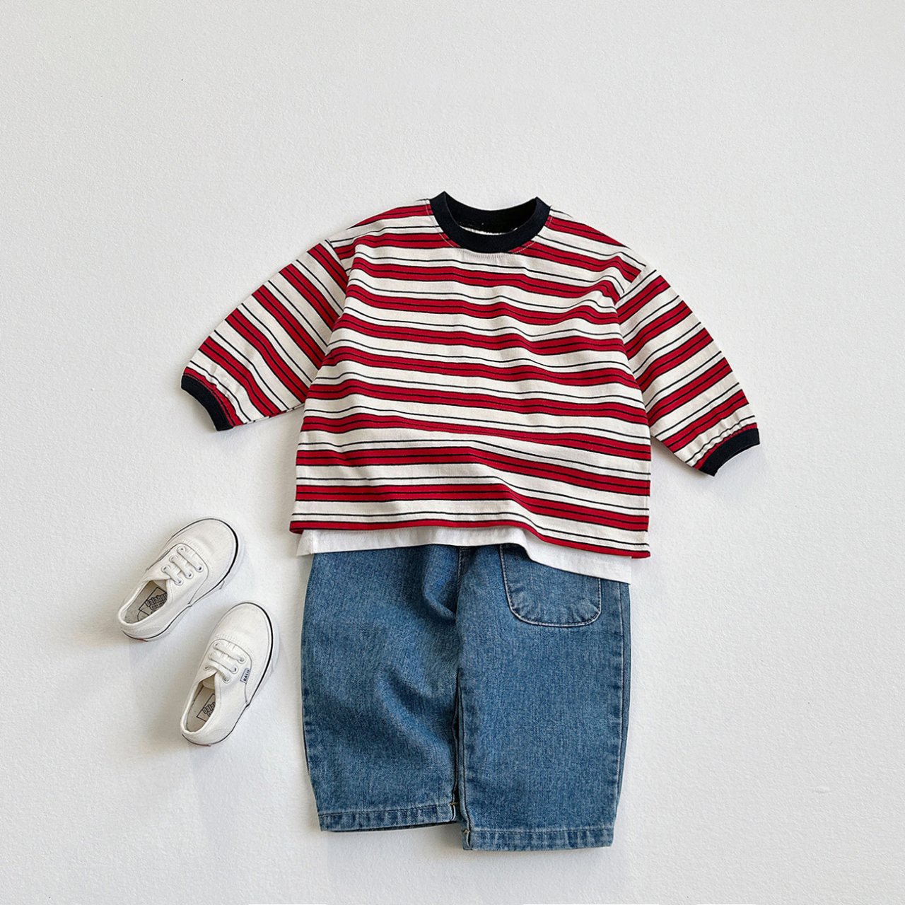 Toddler SP26 Multi Stripe Long Sleeve Top (2 - 8y) - Red - AT NOON STORE