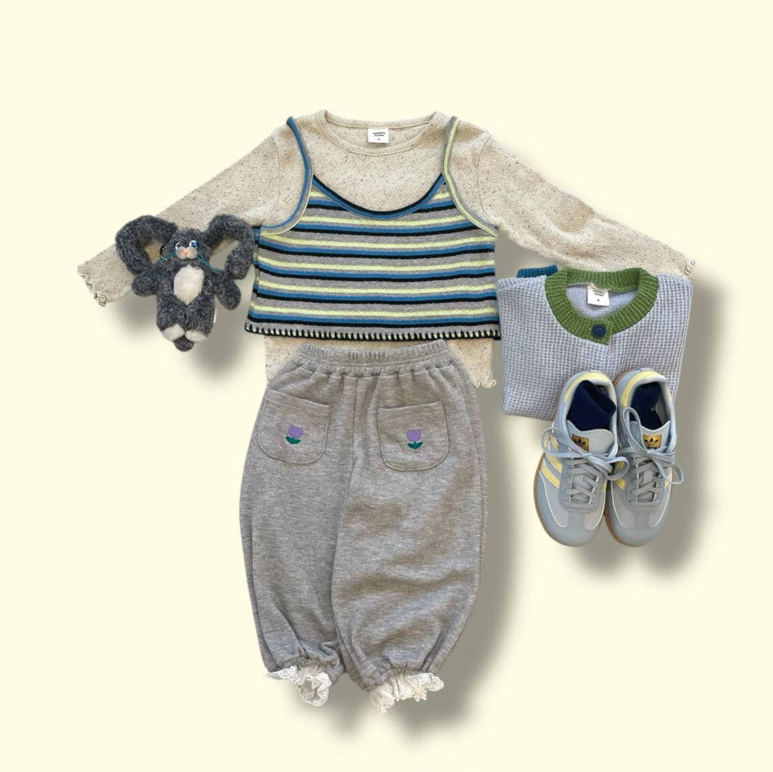 Toddler SP26 Tulip Embroidery Pocket Lace Trim Waffle Jogger Pants (3 - 7y) - 2 Colors - AT NOON STORE
