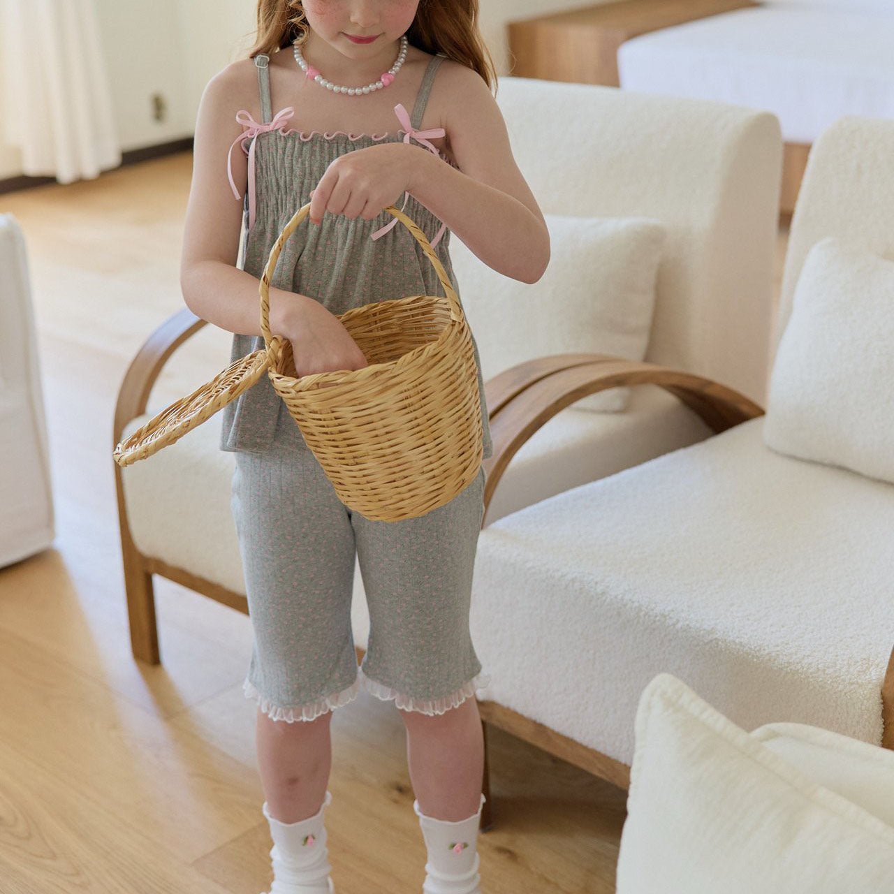 Toddler SS25 Adjustable Strap Smocked Sleeveless Top and Lace Shorts Set (2 - 7y) - 2 Colors kids outfit
