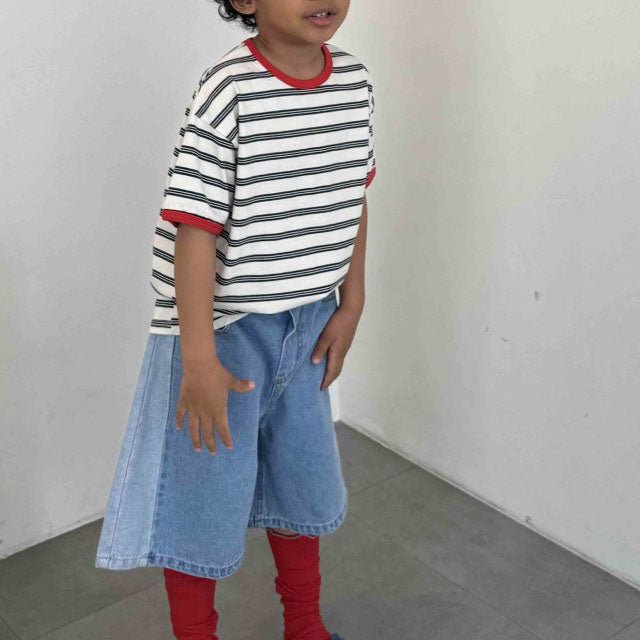 Toddler SS25 Contrast Trim Stripe Short Sleeve Top (3 - 7y) - 2 Colors kids outfit