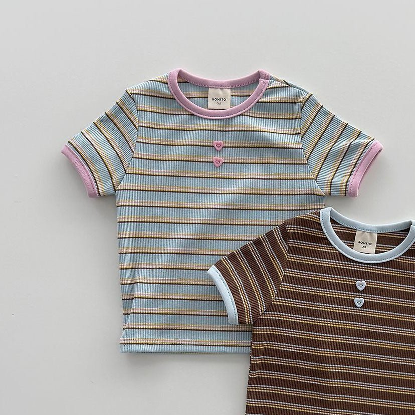 Toddler SS26 Stripe Ribbed Short Sleeve Top (12m - 7y) - Sky Blue kids outfit