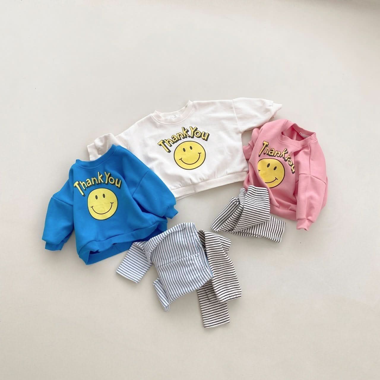 Baby Thank You Sweatshirt & Striped Leggings Set (4m-18m) - Pink - AT NOON STORE