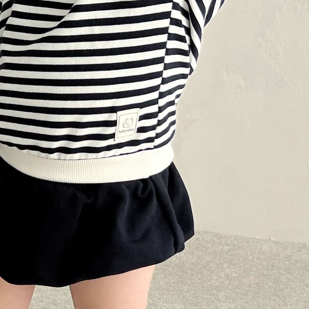 Baby Striped Sweatshirt and Bloomer Shorts Set (6-18m) - Black - AT NOON STORE