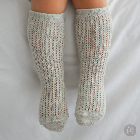 Baby Angel Pointelle Knee-High Socks (0-4y) - Grey - AT NOON STORE