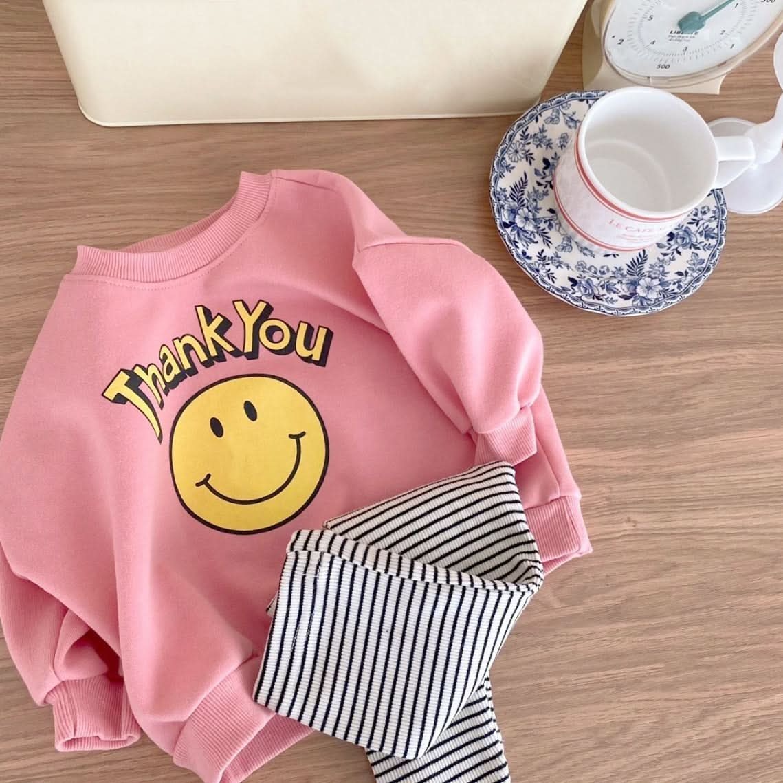 Baby Thank You Sweatshirt & Striped Leggings Set (4m-18m) - Pink - AT NOON STORE
