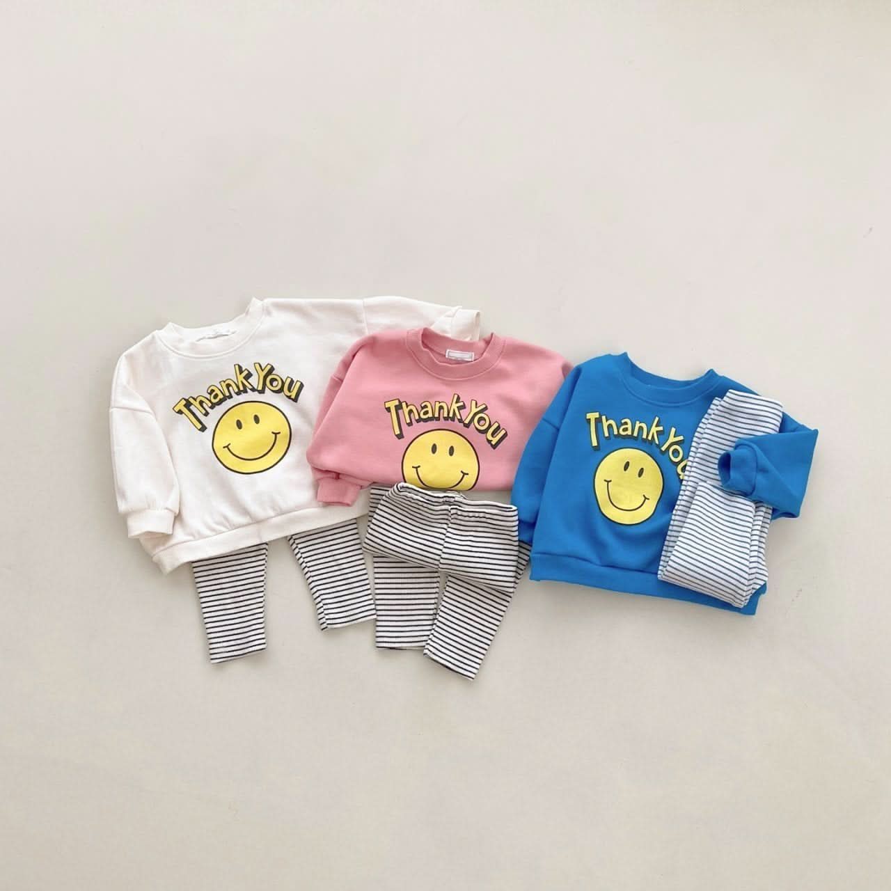 Baby Thank You Sweatshirt & Striped Leggings Set (4m-18m) - Pink - AT NOON STORE