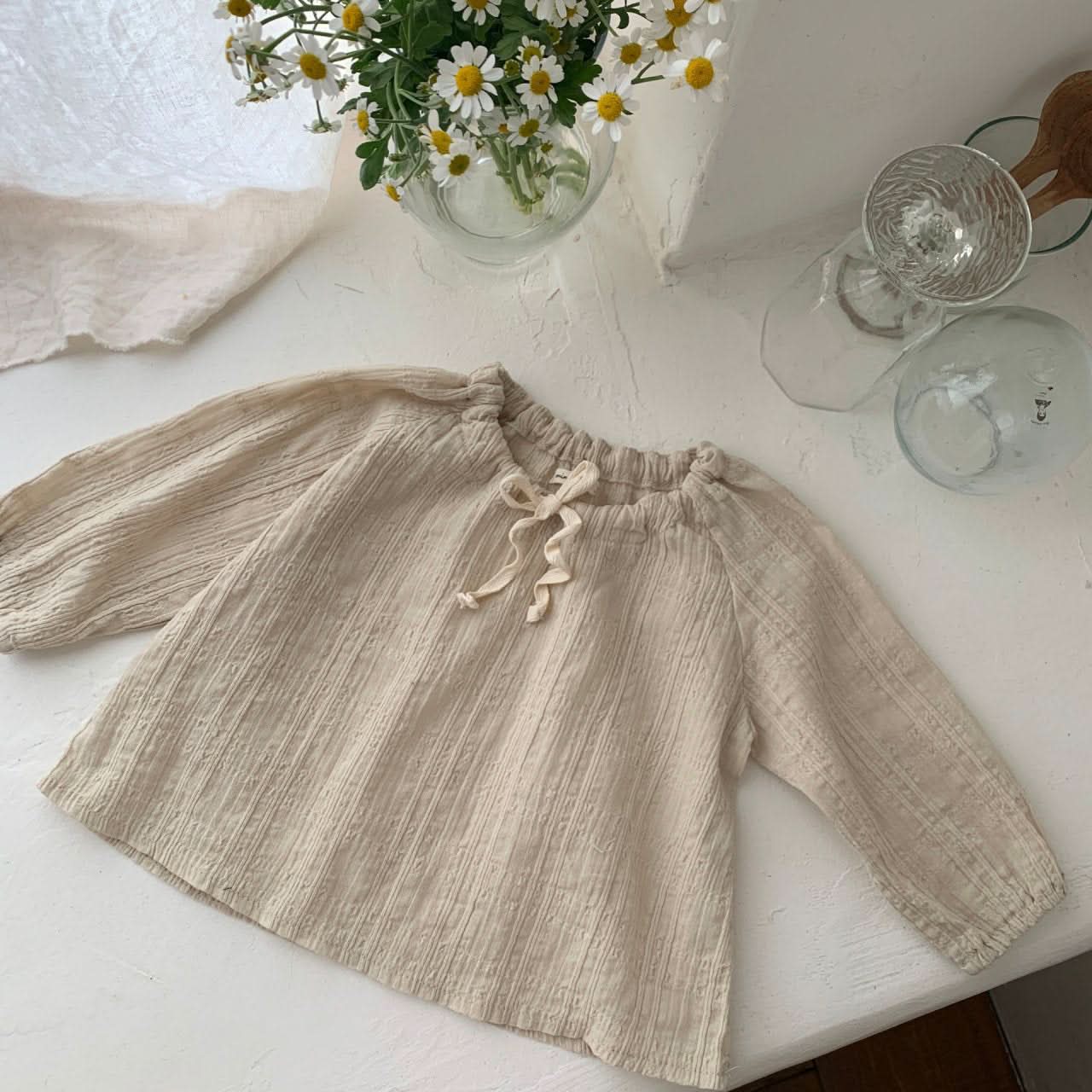 Baby Bow-Tie Crinkled Top and Bloomer Shorts Set (6-18m) - Cream - AT NOON STORE