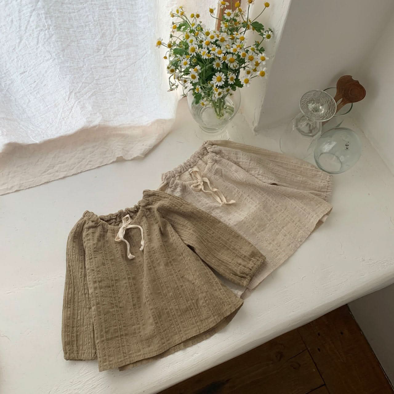 Baby Bow-Tie Crinkled Top and Bloomer Shorts Set (6-18m) - Cream - AT NOON STORE