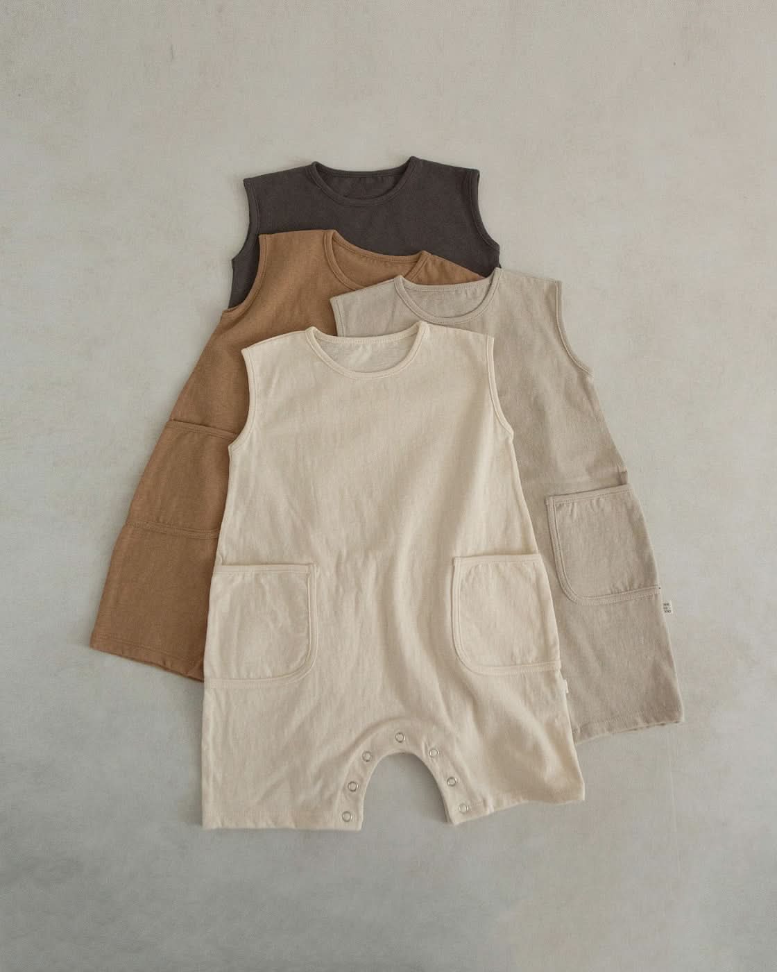 Baby Cotton Sleeveless Pocket Jumpsuit (3-18m)- Ivory - AT NOON STORE