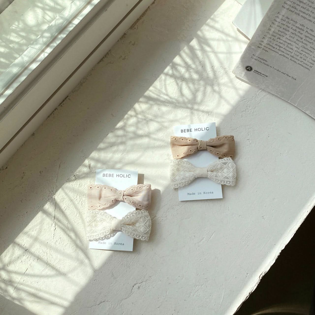 Baby BH Hair Bow Clip Set (2pk) - Beige Set - AT NOON STORE