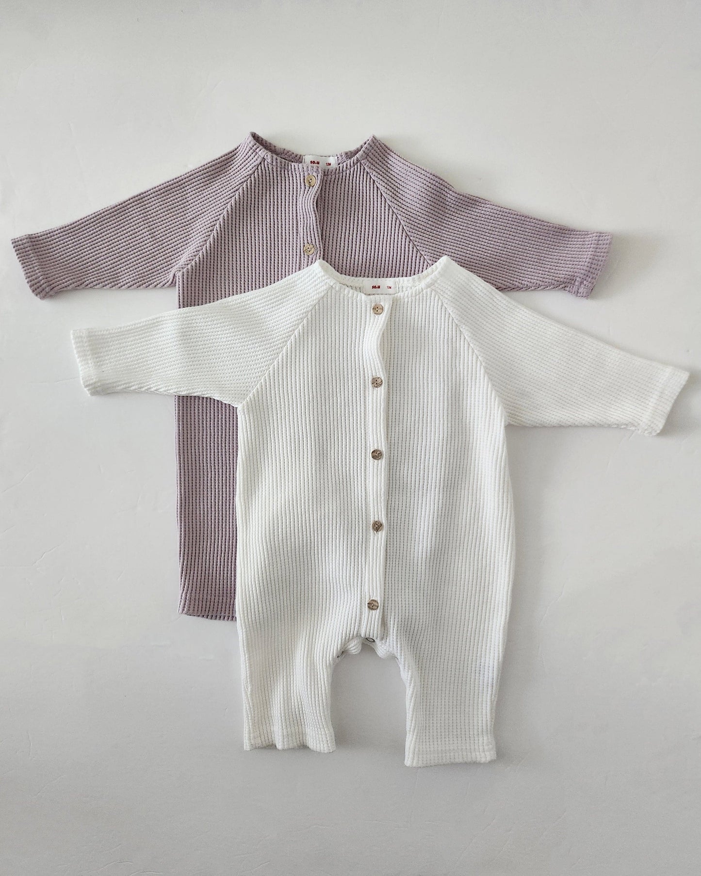 Baby Long Sleeve Waffle Bodysuit (6-18m) -White - AT NOON STORE