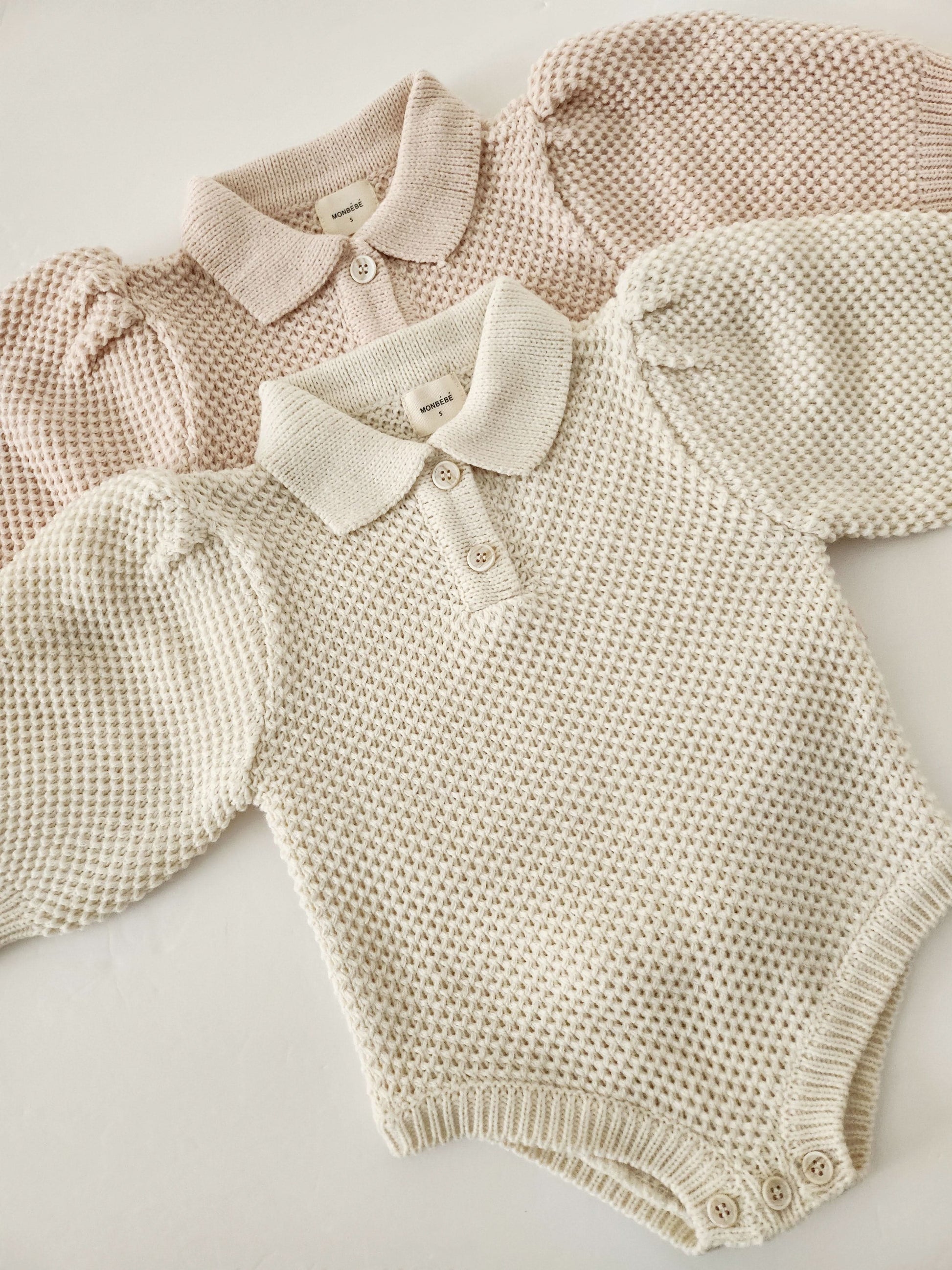 Baby Monbebe Puff Sleeve Sweater Romper (6-24m) - Cream - AT NOON STORE