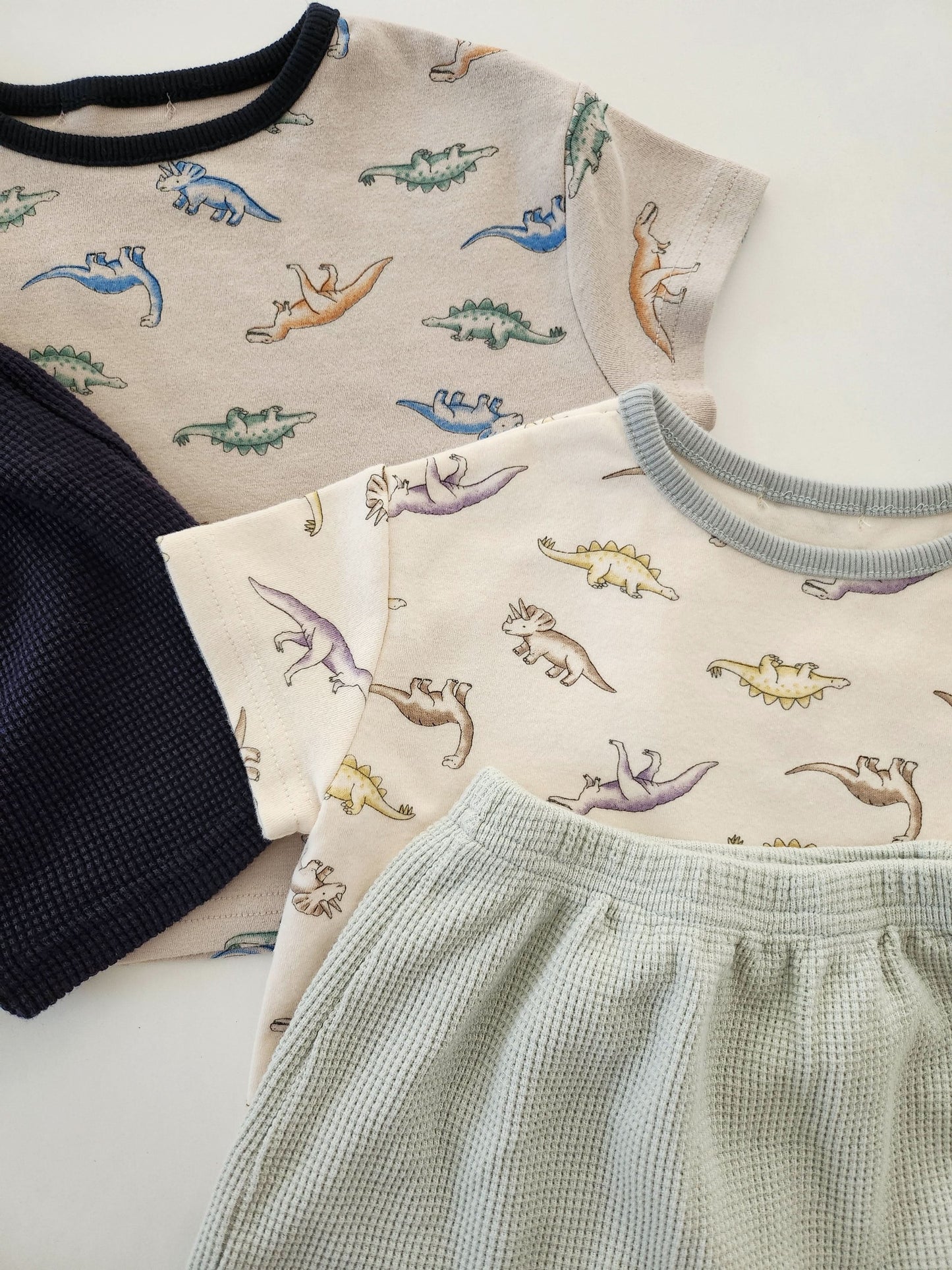 Baby Toddler Dino Print Top and Waffle Shorts Set (3-36m) - Mint Shorts - AT NOON STORE