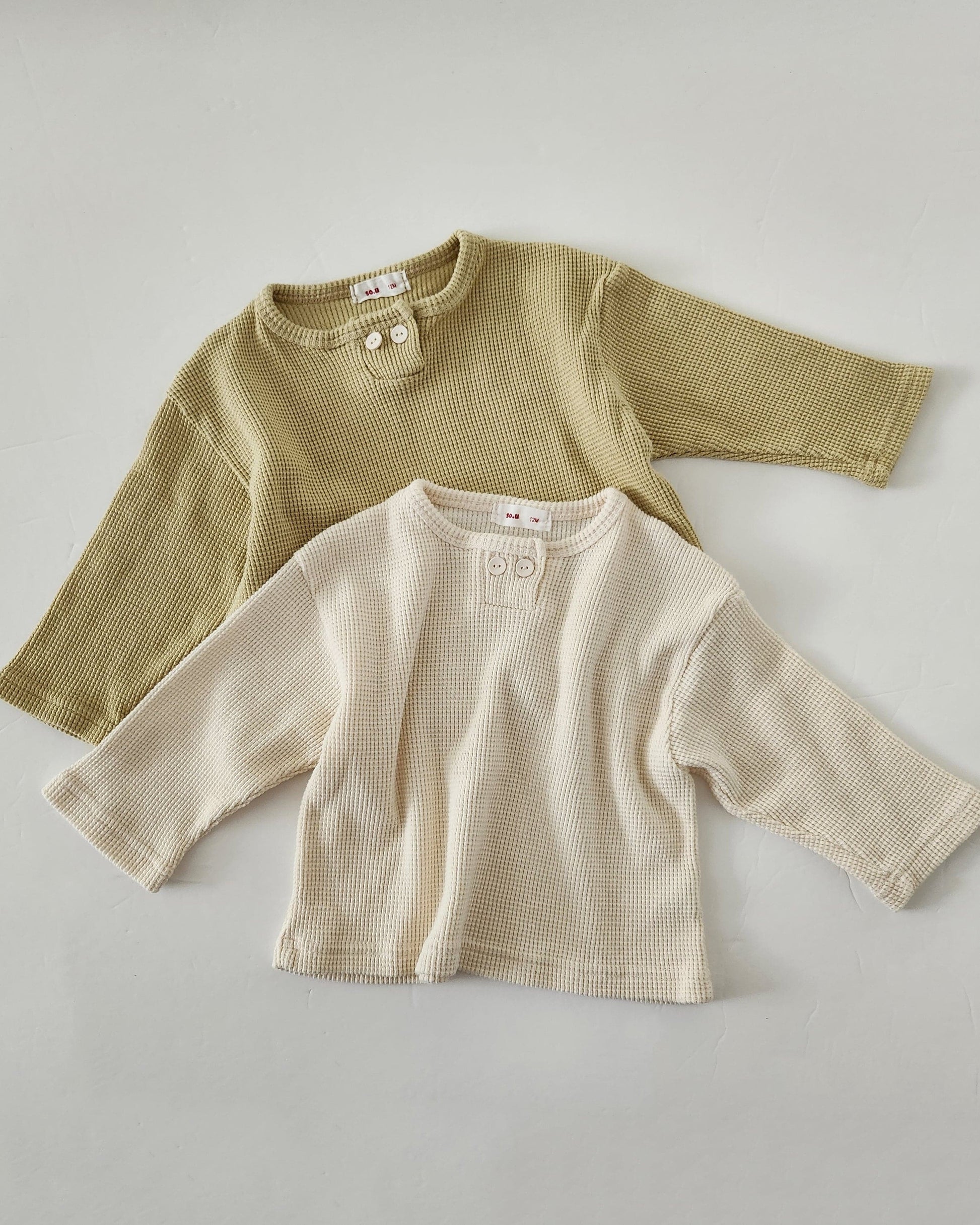 Baby Waffle Button Top (6-18m) - Cream - AT NOON STORE