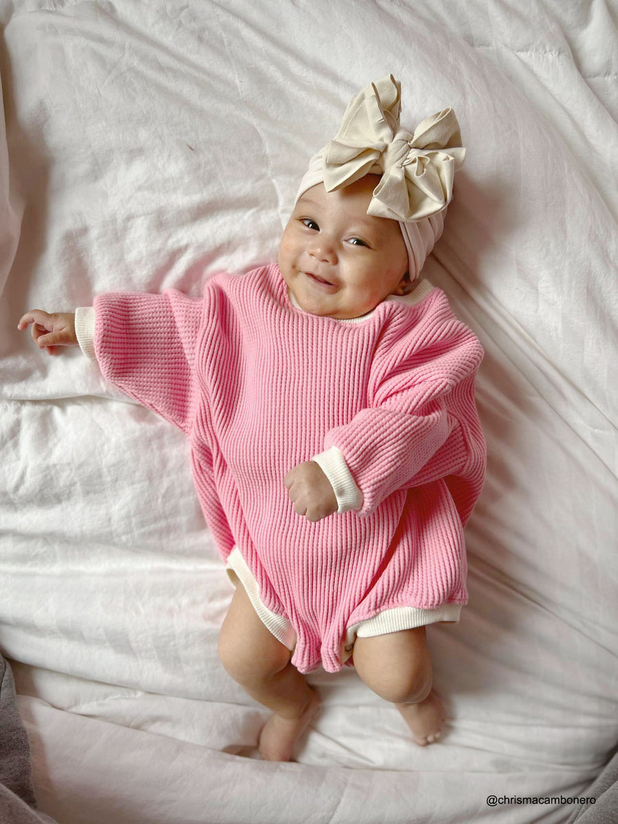 Baby Waffle Sweatshirt Romper (3m-3y) - Pink | AT NOON STORE