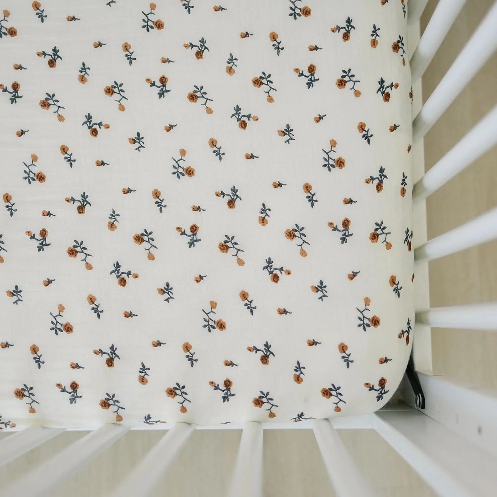 Mebie Cream Floral Muslin Crib Sheet - AT NOON STORE