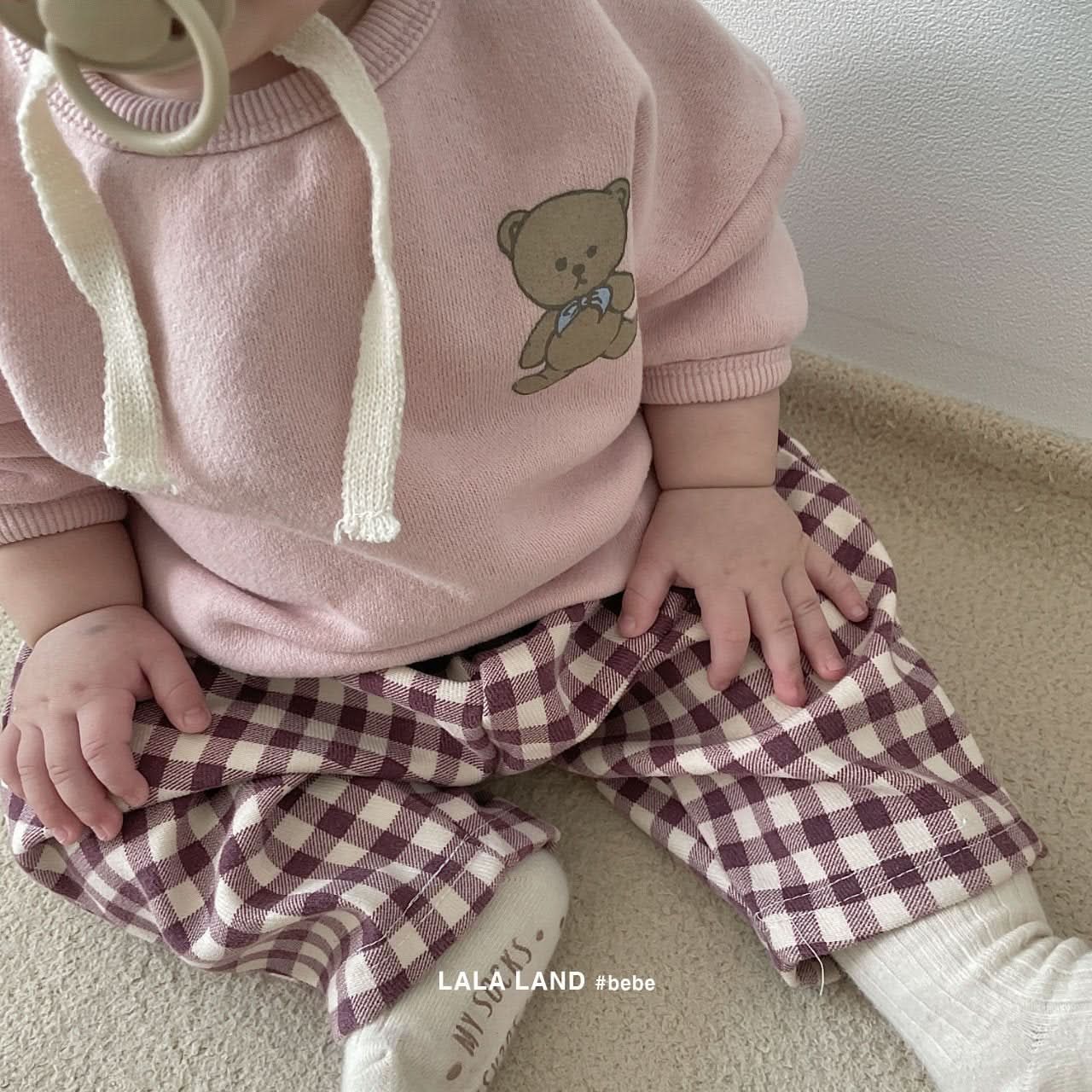 Baby Fleece-Lined Gingham Pants (4-15m) - Wine - AT NOON STORE