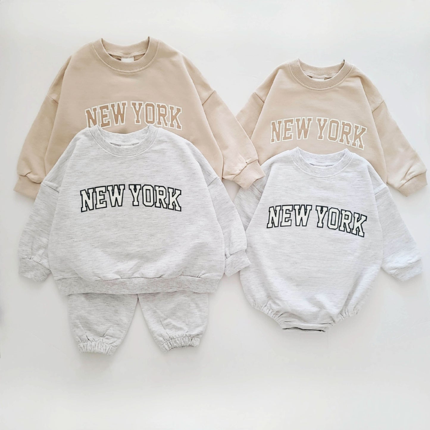 Baby New York Sweatshirt Romper (0-12m) - Beige - AT NOON STORE