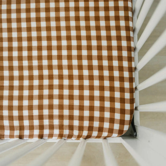 Mebie Gingham Muslin Crib Sheet - AT NOON STORE