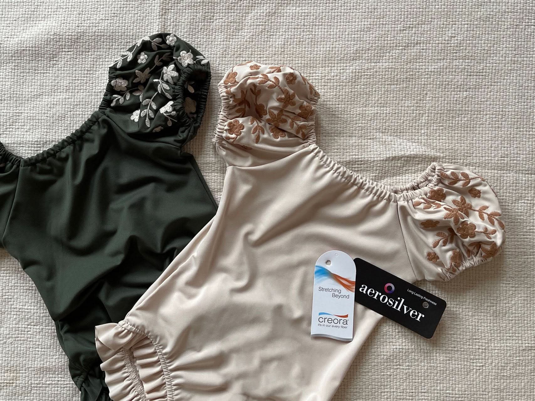 Toddler Coco Floral Embroidery Puff Sleeve One-Piece Swimsuit (1-4T) - 2 Colors - AT NOON STORE