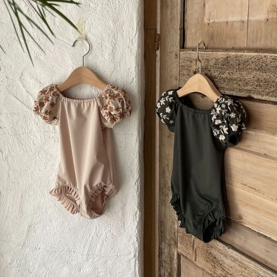 Toddler Coco Floral Embroidery Puff Sleeve One-Piece Swimsuit (1-4T) - 2 Colors - AT NOON STORE