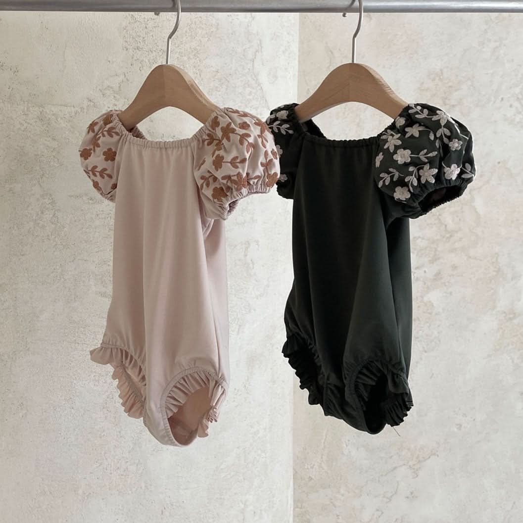 Toddler Coco Floral Embroidery Puff Sleeve One-Piece Swimsuit (1-4T) - 2 Colors - AT NOON STORE