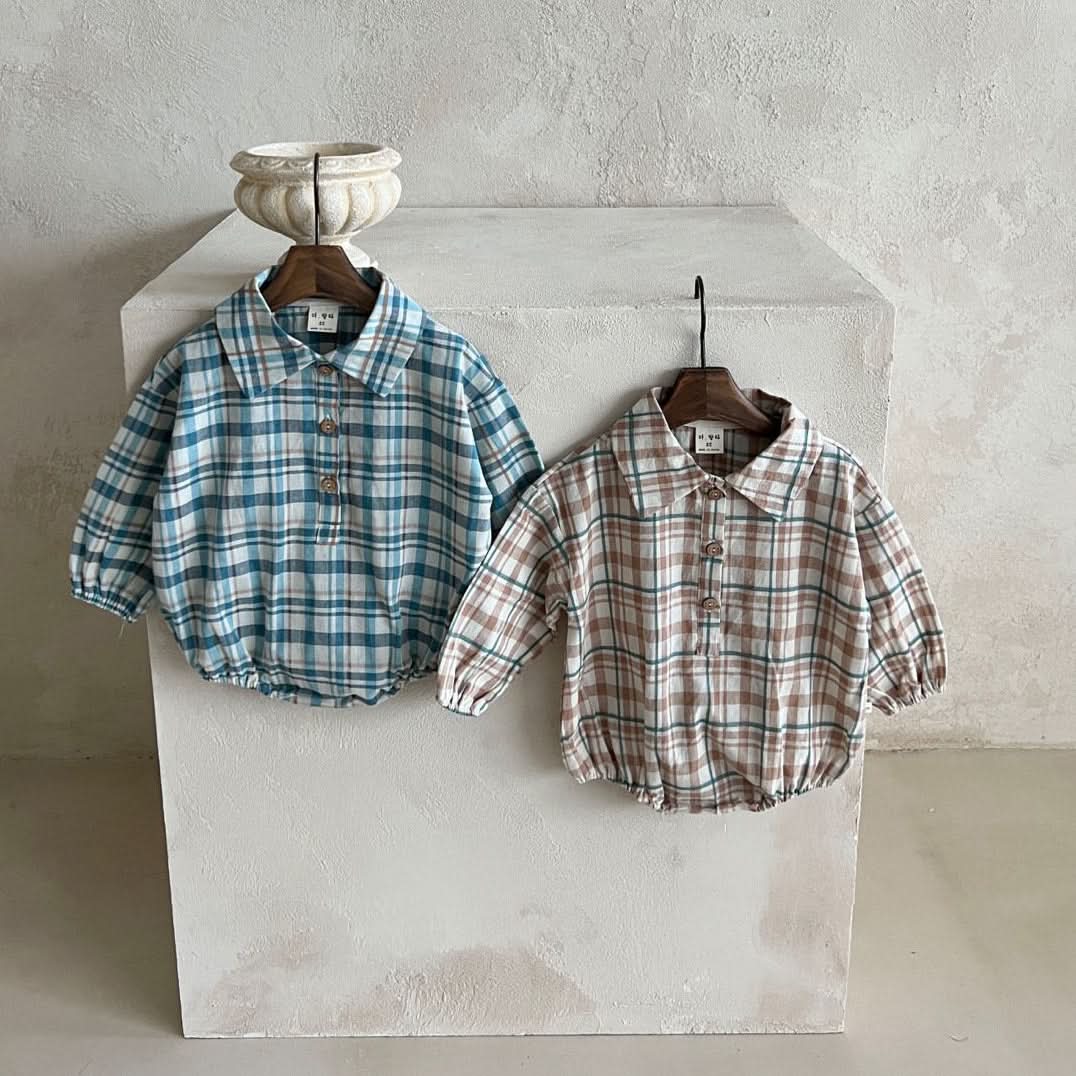 Baby Lala Spring Flannel Shirt Romper (0 - 24m) - Beige kids outfit