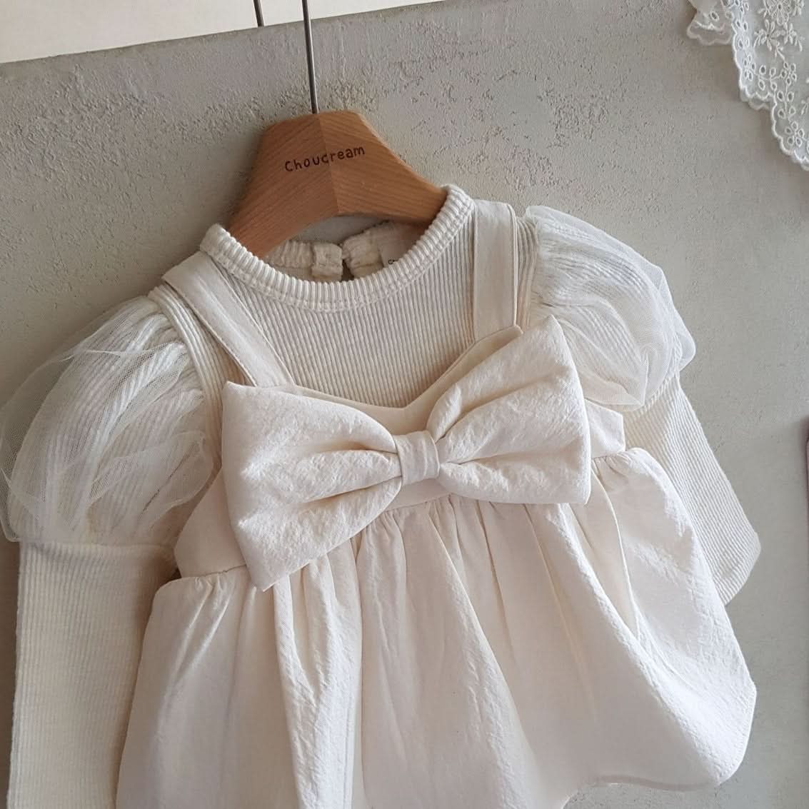 Baby Puff Sleeve Ribbed Top (6 - 12m) - Ivory kids outfit