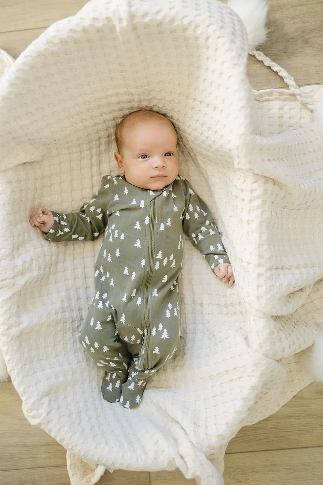 Baby Pines Zipper Footed Pajama (Newborn -18m) - Olive - AT NOON STORE