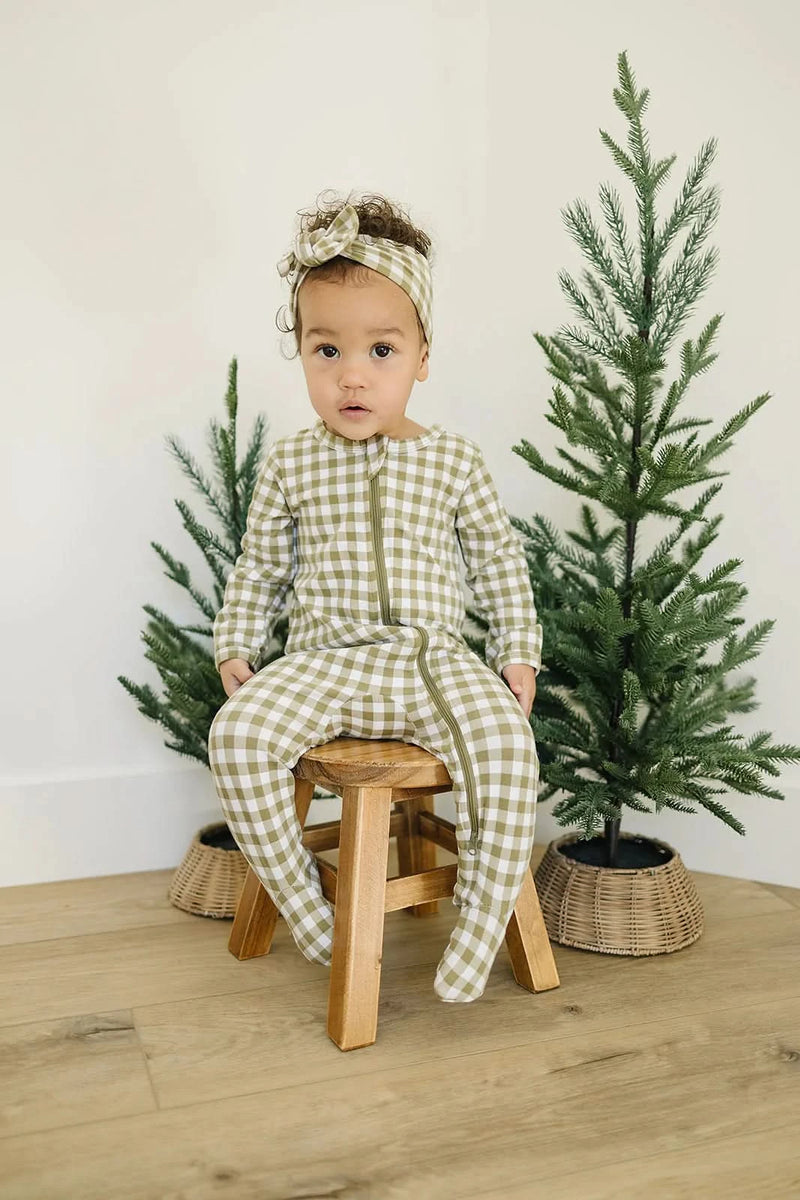 Baby Gingham Zipper Footed Pajama (Newborn 18m) Green AT NOON STORE