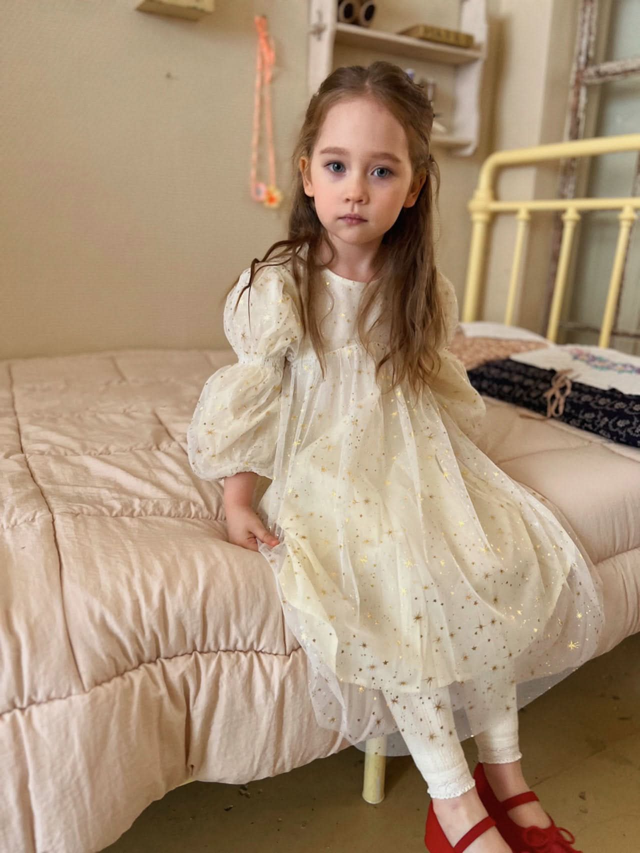 Kids Puff Sleeve Tulle Dress (2-5y) - Stars - AT NOON STORE