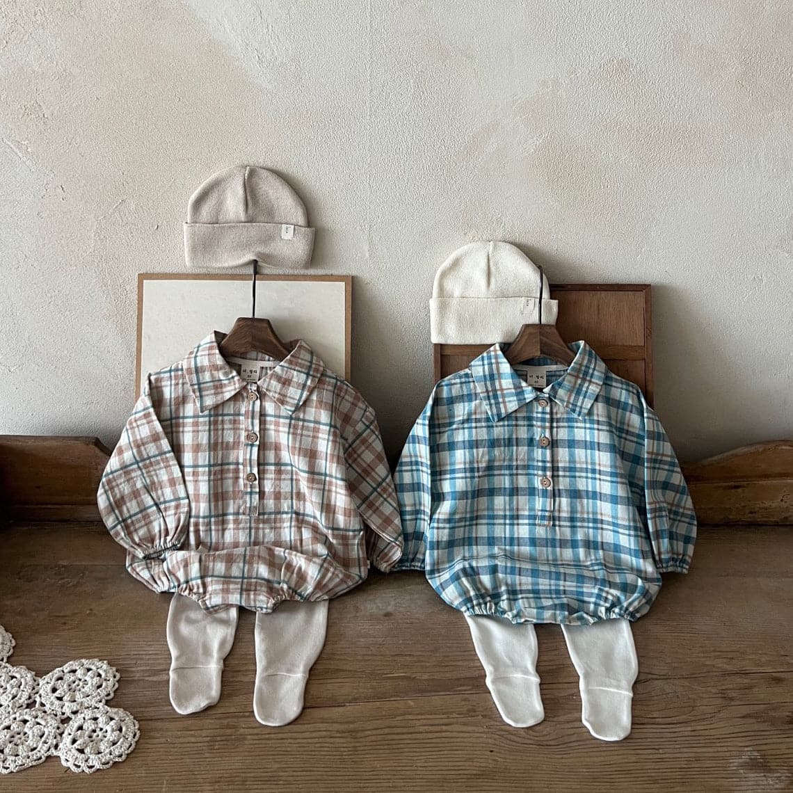 Baby Lala Spring Flannel Shirt Romper (0-24m) - Blue - AT NOON STORE